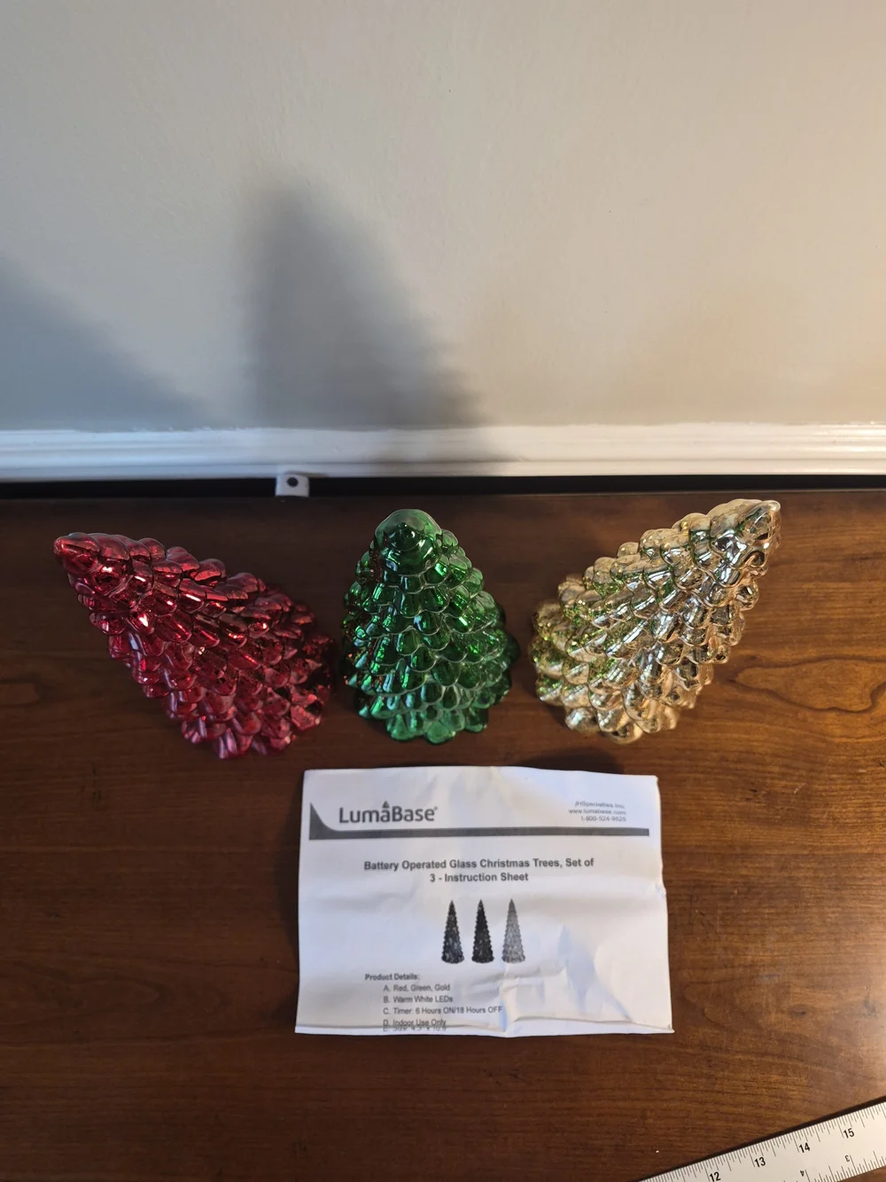 Lumabase Holiday Glass Tree Set – Red, Green, Gold, Battery Operated